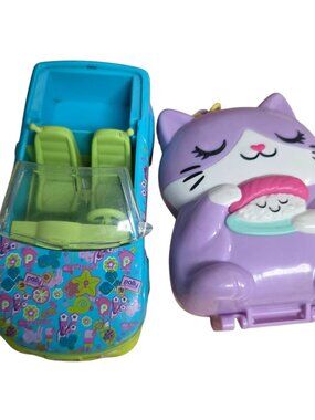 Mattel POLLY POCKET Purple Cat Sushi Shop Japanese Themed Mini Doll & Car Toys